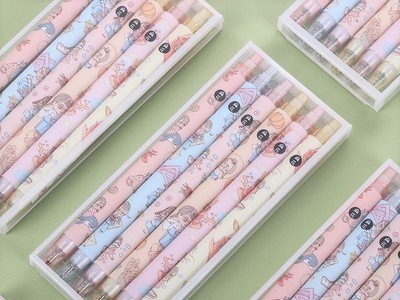ins可爱少女心中性笔 卡通笔套装水笔黑色按动中性笔签字笔文具图3